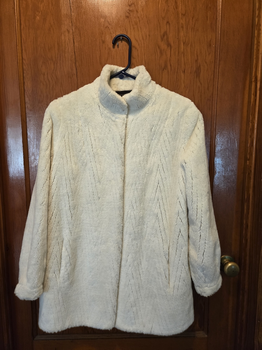 Jacques Saint Laurent Genelle Ivory Faux Fur Coat Jacket Size M/L Vintage